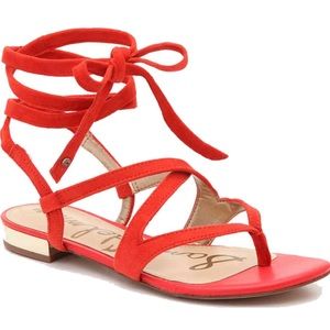 Sam Edelman Reddish Orange Tie Up Flat Sandals